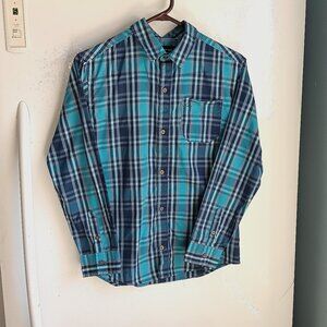 Calvin Klein Jeans Blue Plaid Long Sleeve Button Down Youth‎ L 14/16 Shirt C8